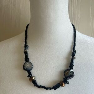 Black Shell and Gemstone Chip Beaded Necklace